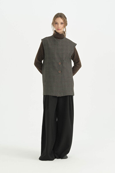 Nihan Comfortable Fit Vest with Scarf and Leather Belt Detail - Brown
