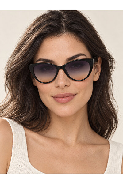 Luno Kadın Unisex UV400 Korumalı Cat Eye Kedi Göz Kemik Kılıf Ve Silme Bezi Hediyeli Güneş Gözlüğü