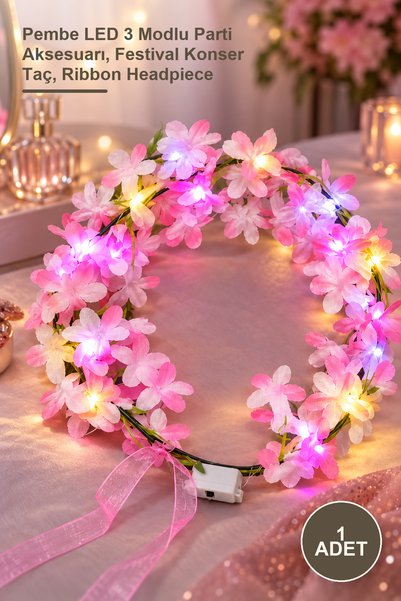 Yenilig 1 Piece Light up Flower Crown – Pink Led 3 Modes Party Accessory, Fes...