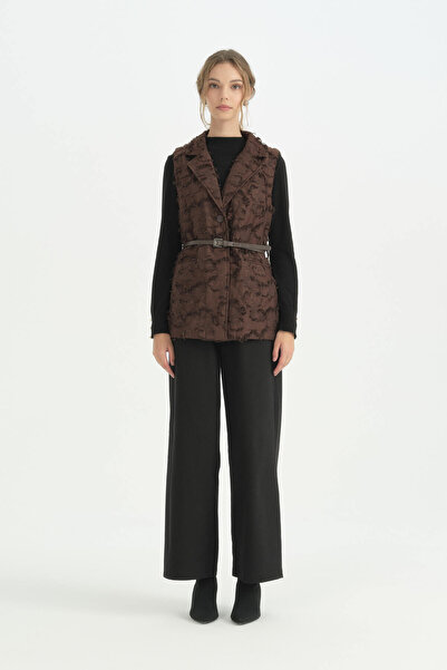 Nihan Textured Belted Vest - Brown