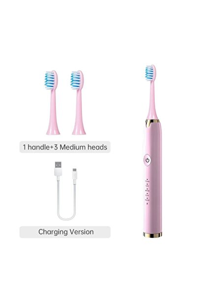 Choice Pink With 3 Heads Tongwode Electric Sonic Toothbrush USB Rechargeable ...