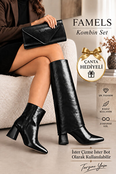 Famels Boots New Model Boots and Pleated Bag in One, Detachable Heels, Pointe...