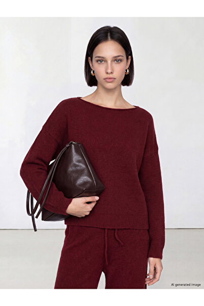 LC Waikiki Vizyon New Season Burgundy Boat Neck Women's Knitwear Sweater