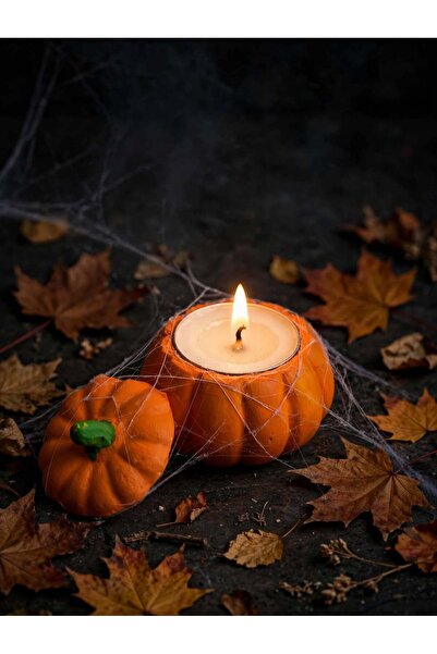 LappeL El Yapımı Mini Balkabağı Mumluk - Kapaklı Taş Tozu Tealight Mumluk - S...