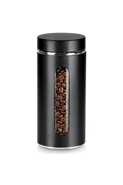 Vilde Recipient de sticlă pentru produse vrac, cu filet, negru, 1,3 l
