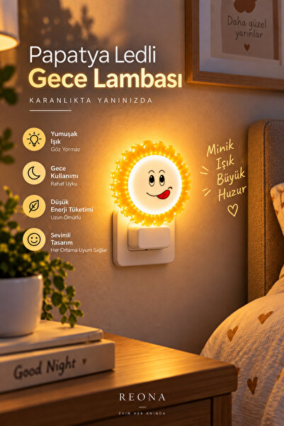 Reona Papatya LED Gece Lambası – Prize Takılan Çocuk ve Bebek Odası Dekoratif...