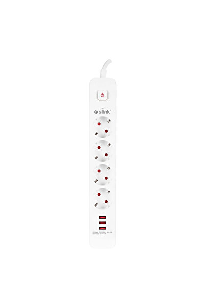 Spg403u, 4 Soket, Akım Korumalı Priz, 3xusb 5v 2.4a, 1.5mt %100 Bakır 1.5mm Kablo, 750 Joule