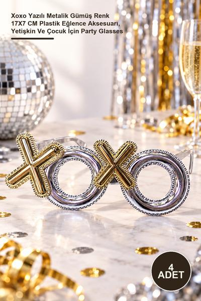 Yenilig 4 Pcs Party Glasses – Xoxo Written Metallic Silver Color 17X7 cm Plas...