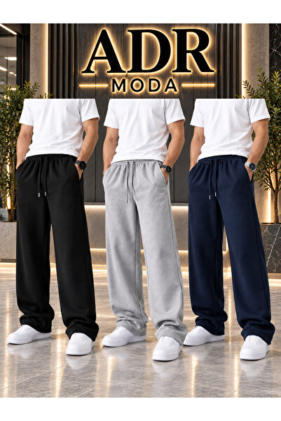 ADR MODA 3-Piece Wide-Leg Men's Sweatpants (Black-Grey-Navy Blue) Comfortable...