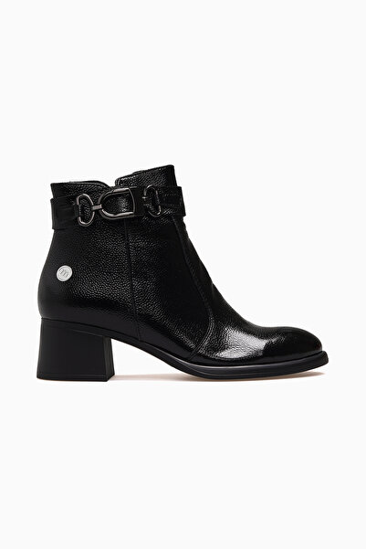 Mammamia Women's Buckle Detailed Thick Heeled Leather Boots 26K D26Kb-8550 Bl...