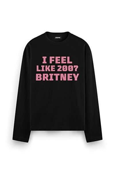 Britney 2007 Baskılı Uzun Kollu Oversize Fit Tişört Siyah