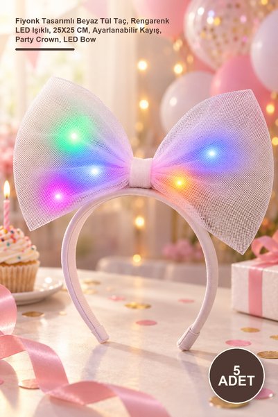 Yenilig 5 Pieces Tulle Party Crown – White Tulle Crown with Bow Design, Color...