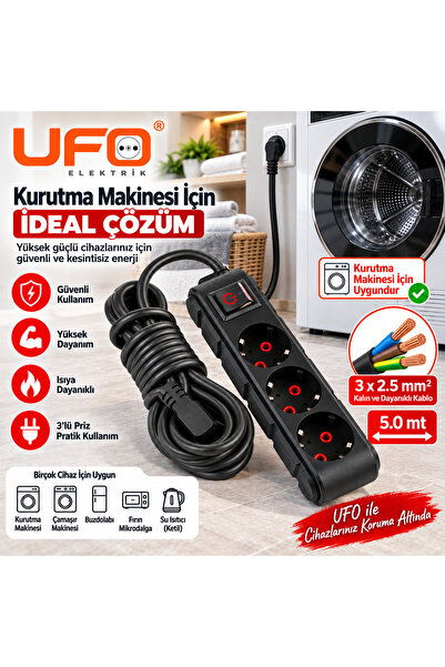 UFO Yüksek Güçlü Cihazlar İçin Uzatma Kablosu 3x2,5 mm² – Kurutma Makinesi Ça...