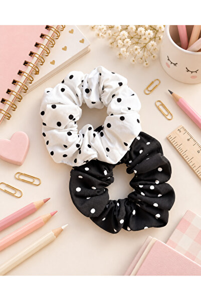 chipiques Set de 2 scrunchie-uri cu buline alb-negru