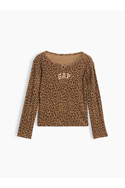 GAP Kız Bebek Kahverengi Arch Logo Pointelle T-Shirt