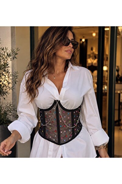 Maser Stone Chain Detailed Underwire Corset Accessory