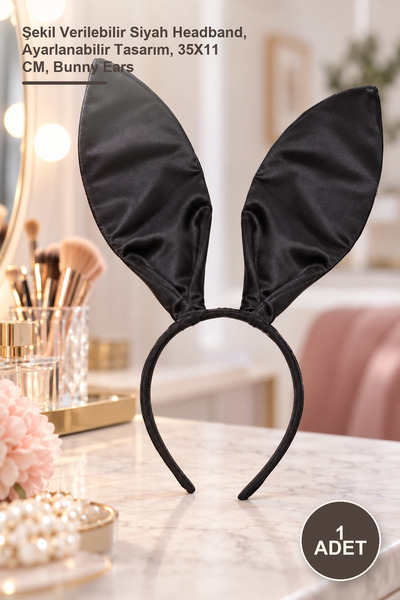 Yenilig 1 Piece Satin Finish Rabbit Ear Crown – Shapeable Black Headband, Adj...