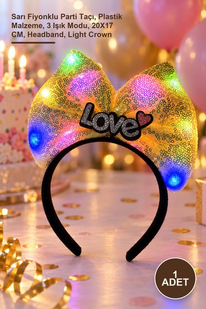 Yenilig 1 Piece Led Light-Up Crown – Party Crown with Yellow Bow, Plastic Mat...