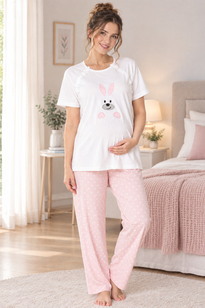 by İGP Maternity Rabbit Embroidered Short Sleeve Nursing Pajama Set Effortt