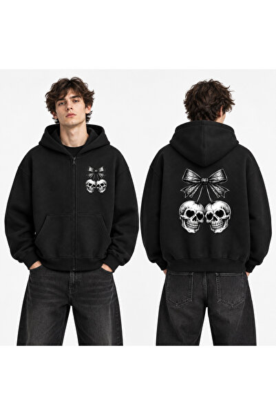 Dupe Design Unisex Γοτθική Ζακέτα με Κουκούλα και Φερμουάρ, Υπερμεγέθης, με Σ...