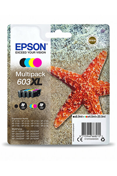 EPSON Σετ 4 Γνήσιων Φυσιγγίων Μελάνης 603XL Starfish, Πολυσυσκευασία, Μαύρο κ...
