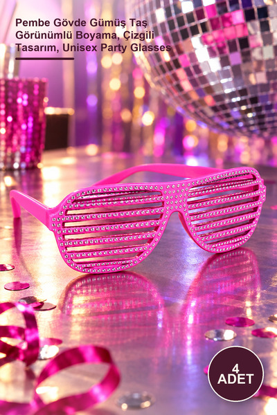 Yenilig 4 Pieces of Shutter Party Glasses – Pink Body with Silver Stone Look ...
