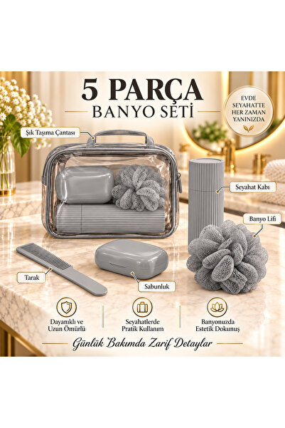 Genel Markalar 5 Parça Seyahat ve Banyo Bakım Seti – Taşıma Çantalı, Sabunluk...
