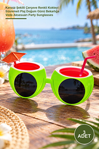 Yenilig 3Pcs Tropical Cocktail Party Glasses – Watermelon Shaped Frame with C...