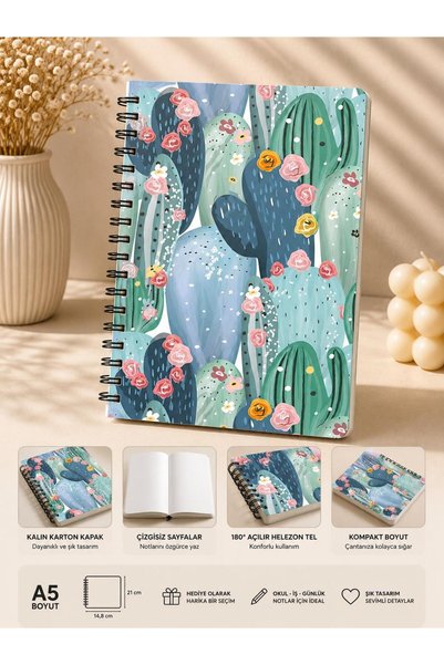 ÖZ KIRTASİYE Kaktüs Yeşil A5 Çizgisiz Defter