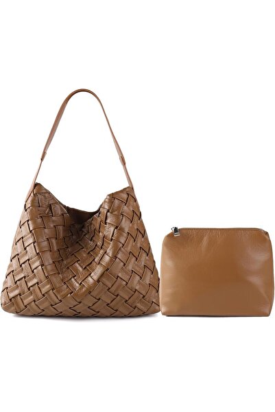 GENERAL JINMANXUE Women Boston Bag Handmade Woven Vegan Leather Handbags