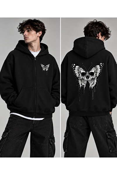 Dupe Design Unisex Γοτθική Ζακέτα με Κουκούλα και Φερμουάρ, Υπερμεγέθης, με Σ...