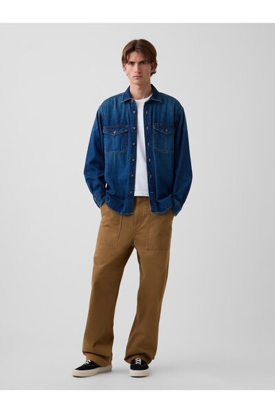GAP Erkek Hardal Herringbone '90s Loose Pantolon