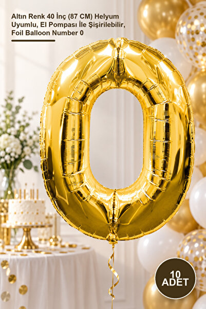 Yenilig 10 Pieces Zero Number Foil Balloon – Gold Color 40 Inches (87 cm) Hel...