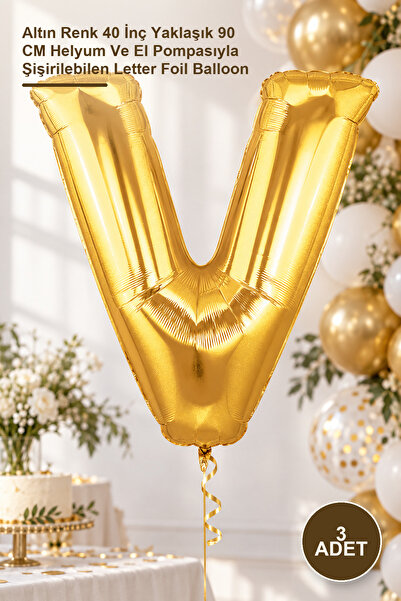 Yenilig 3 Pieces V Letter Foil Balloon - Gold Color 40 Inches Approximately 9...