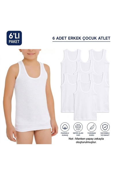 Erkek Çocuk Beyaz 6’Lı Atlet