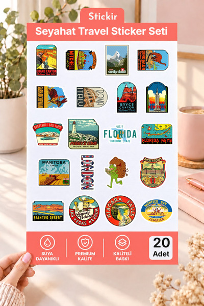 Seyahat Temalı 20'li Premium Sticker Seti 1