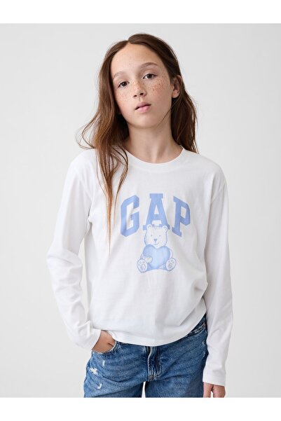 GAP Kız Çocuk Beyaz Logo Grafik Baskılı T-Shirt