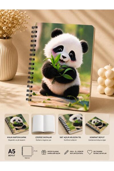 ÖZ KIRTASİYE Sevimli Panda A5 Çizgisiz Defter