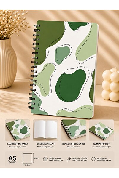 ÖZ KIRTASİYE Yeşil Desen A5 Çizgisiz Defter