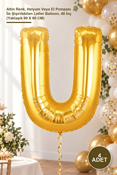 Yenilig 4 Pieces U Letter Foil Balloon - Gold Color, Inflatable Letter Balloo...
