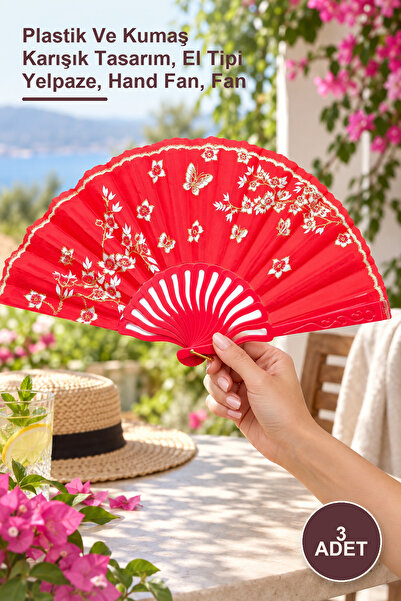 Yenilig 3 Fans – Mixed Design of Plastic and Fabric, Handheld Fan, Hand Fan, Fan
