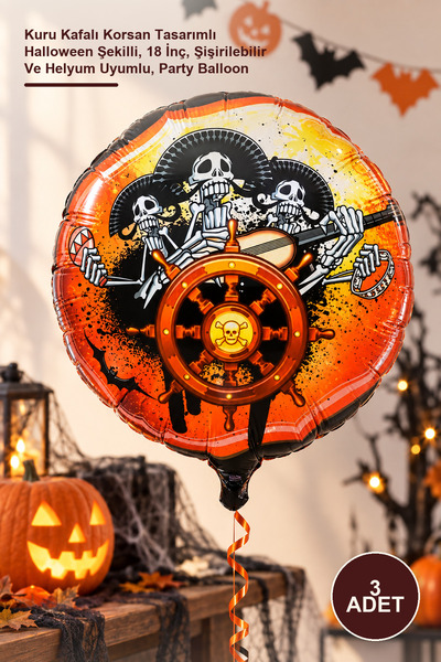 Yenilig 3 Pieces of Foil Balloons – Halloween Shaped with Skull and Pirate De...
