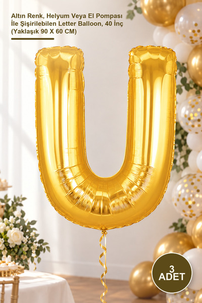Yenilig 3 Pieces U Letter Foil Balloon - Gold Color, Inflatable Letter Balloo...
