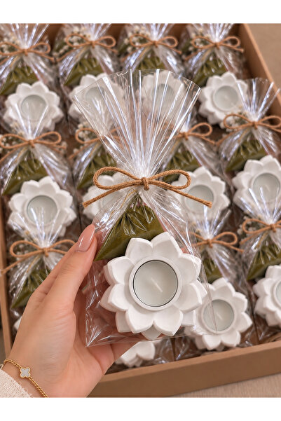 BUBUHOMEDECOR Lotus Çiçek Mumluk & Kına Kesesi – Kına Gecesi Hediyeliği 50 Ad...