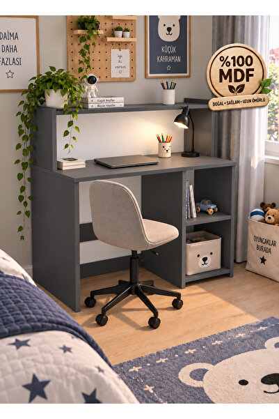Genel Markalar 100%MDF çalışma masası kitaplıklı raflı bilgisayar ve ders çal...