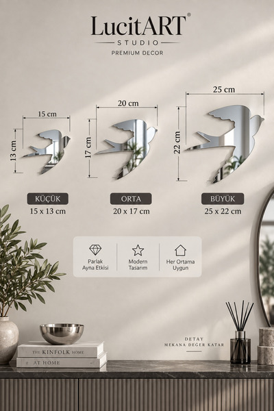 LucitART Kırlangıç Duvar Dekoru – 1 mm Kendinden Yapışkanlı Parlak Pleksi – 3...