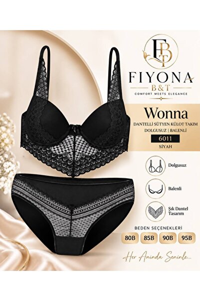 FIYONA B&T طقم حمالة صدر وسروال داخلي من وونا كايل - بدون حشوة - 6011 - أسود