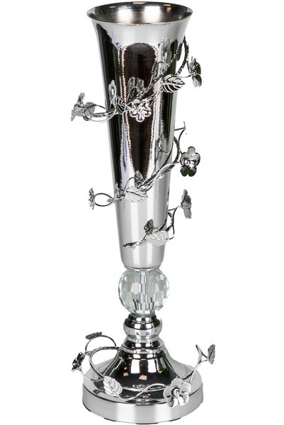 Herdekora Vază decorativă din metal, cu pietre de cristal, argintie, 16x45 cm.
