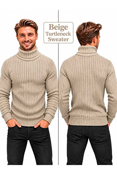 Daniel Lucci Men's Plus-Size Loose-Fit Turtleneck High-Neck Sweater