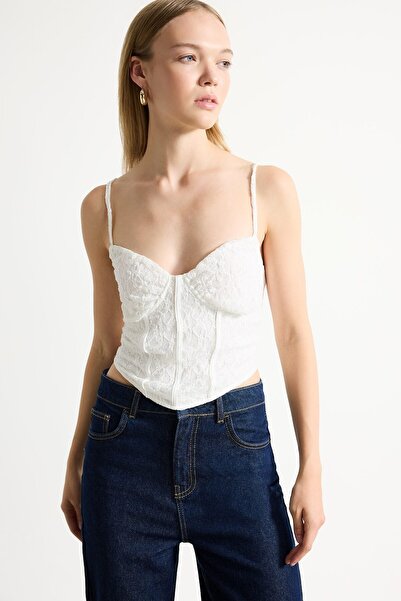 DeFacto Fitted Agrafla Knitted Lace Crop Corset Bustier I9561Ax26Hs